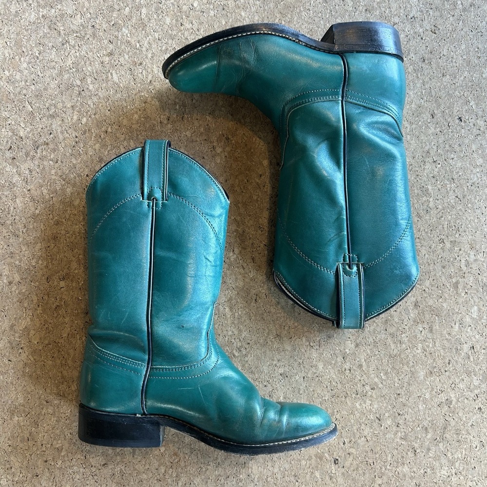 Vintage Wrangler Women Turquoise 5 1/2 Blue Leather Western Roper Boots Cowgirl